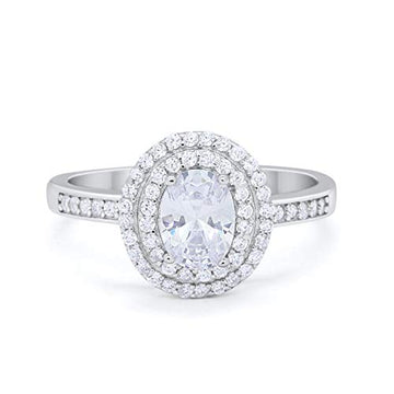 Art Deco Oval Wedding Ring Simulated Cubic Zirconia 925 Sterling Silver